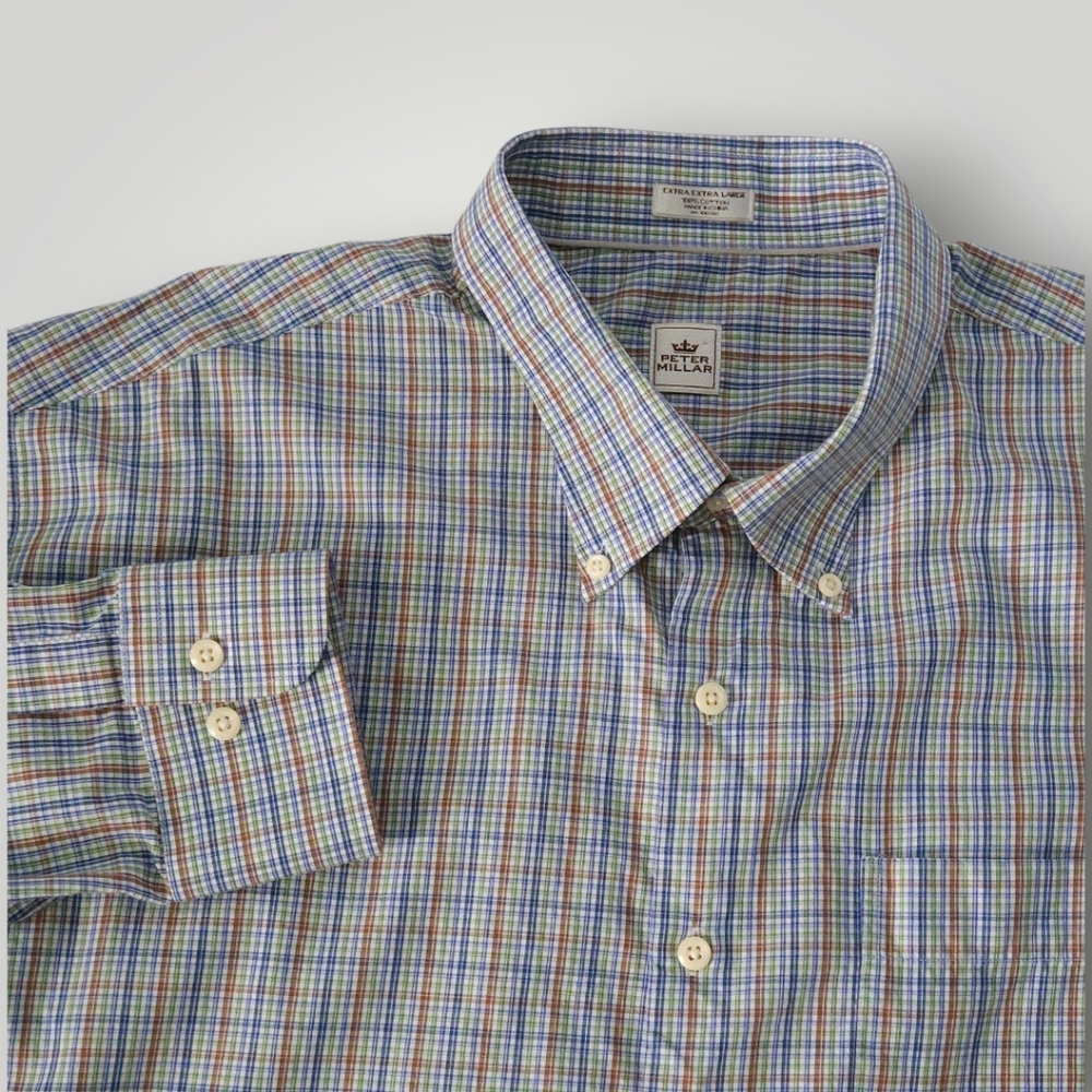 2 Peter Millar Dress Shirts XXL 100% Cotton Plaid Button Down Casual Lot Bundle - Picture 3 of 15